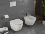 MEXEN - Lena Závesná WC misa vrátane sedátka s slow-slim, duroplast, biela/zlatý vzor 30224009