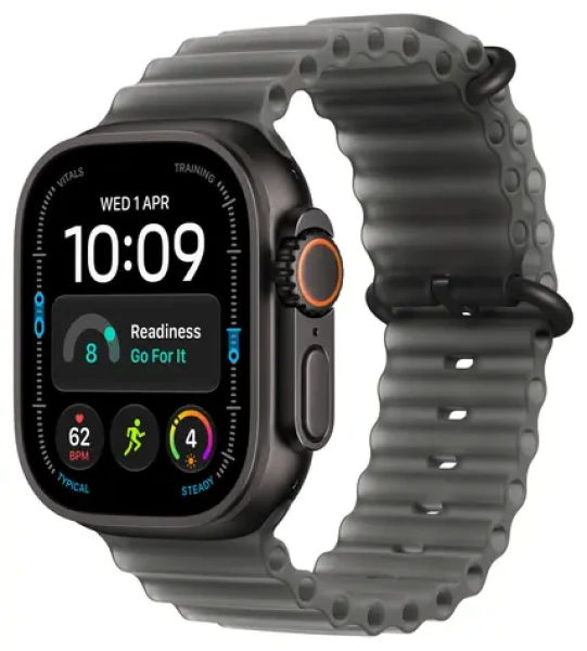 Apple Watch Ultra 4 GPS+Cellular 49mm Čierne titánové telo - Priesvitne čierny oceánsky remienok / 130-200 mm (MJAY4QC/A)