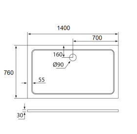 H K - THOR Sprchová vanička z liateho mramoru, obdĺžnik, 140x76x3 cm SE-THOR-14076