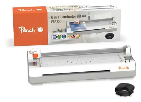 Peach PBP350 biela / Laminátor / A4 / 6v1 / Za tepla aj za studena / Zaobľovač a rezačka rohov (PBP350)