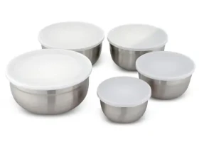 Weis Sada 5 kuchynských misiek s viečkami strieborná / Sada misiek / nerez a plast / 12-20 cm (21220)