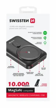 Swissten 22013974 POWER BANK 10000 mAh čierna / Power Bank / 20W / USB-C / Qi (22013974)