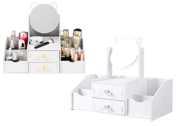 Mamido Drevené detské toaletné zrkadlo so zásuvkami a ušami biele