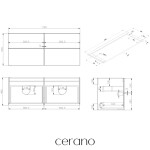 CERANO - Kúpeľňová skrinka Velora - čierna matná, úchytka čierna + doska pod umývadlo Navira Pro - 36 mm - 120x56,6x46,5 CER-668564