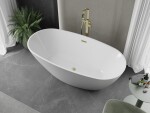 MEXEN/S - Eris voľne stojaca vaňa 180 x 95, biela, sifón a prepad zlatá kartáčovaná 53441809500-55
