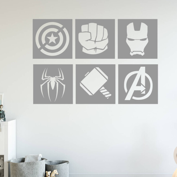 Veselá Stena Samolepka Znaky Avengers sada Farba: šedá, Veľkosť: 40 x 58 cm