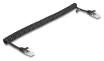 DeLock RJ45 Cat5e 1 m čierna / Špirálový sieťový kábel / rovný - rovný / Plug Play (87992)
