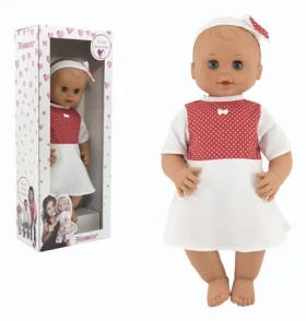 HAMIRO Bábika žmurkacia 50 cm, biele šaty s červenou bodkou