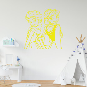 Veselá Stena Samolepka Ľadové kráľovstvo Elsa a Anna Farba: žlutá, Veľkosť: 80 x 83 cm