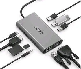 Acer USB-C Dongle 10-in-1 strieborná / 3xUSB 3.0 / 3xUSB-C PD / HDMI / VGA / LAN / čítačka SD+microSD kariet (HP.DSCAB.002)