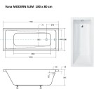 BESCO - Obdĺžniková vaňa MODERN SLIM - Nožičky k vani - S nožičkami, Rozmer vane - 180 × 80 cm VANMOD18SLIM+OLVPINOZSTELWD