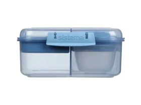 Sistema Ocean Bound Bento Cube trojkomorová krabička s nádobou na jogurt a 2 tácky 1.25 l modrá (8592001420434)