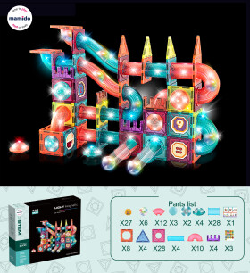 Mamido Mamido Farebná magnetická stavebnica s guľôčkovou dráhou 140 dielov MT1224