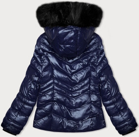 Dámska krátka prešívaná zimná bunda vo farbe slivky s kapucňou J Style (58M23068-4) odstíny modré M (38)