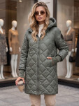 Dlhá dámska prešívaná prechodná bunda, zelená, FashionStreet TY5863 S