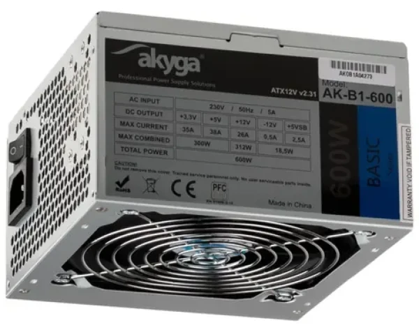 Akyga AK-B1-600 sivá / Zdroj / ATX / 600W / pasívne PFC / 120 mm (AK-B1-600)