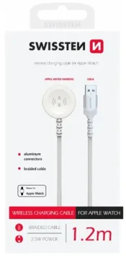 Swissten Kovový magnetický kábel pre Apple Watch USB-A 1.2m biela / 2.5W / 2A (22065501)