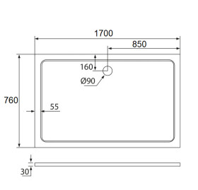 H K - THOR Sprchová vanička z liateho mramoru, obdĺžnik, 170x76x3 cm SE-THOR-17076