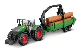 Bburago FARMLAND Traktor Fendt 1050 Vario s nakladačom a prívesom na drevo