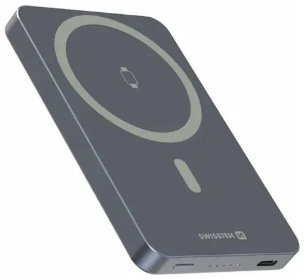 Swissten Fusion 5000 strieborná / Power Bank / 5000 mAh / nabíjanie Apple Watch / MagSafe (22013982)