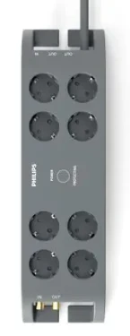 Philips SPN5185A/58 sivá / Prepäťová ochrana / Schuko / 8 zásuviek / Koaxiálny kábel / RJ11 / 2m (SPN5185A/58)