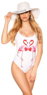 Trendy Swimsuit with Flamingo Print white 34