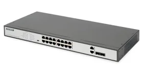 Digitus 16- Port PoE čierna / Switch / Nespravovaný / 10/100 / PoE 250W / 2x SFP combo (DN-95342-1)