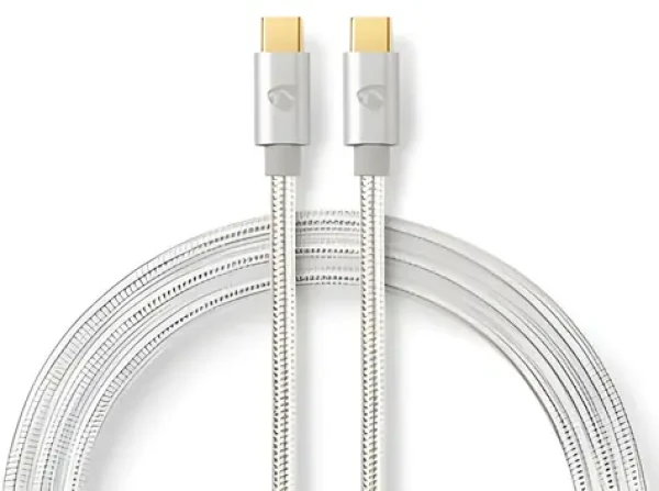 Nedis USB-C - USB-C strieborná / Dátový kábel / USB 2.0 / 100 W / 480 Mbps / 1 m / Opletený (CCTB60800AL10)