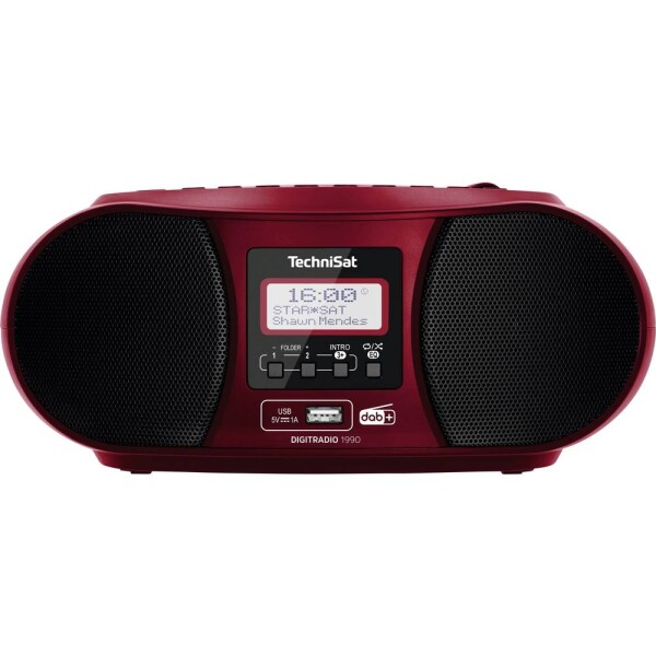 TechniSat DIGITRADIO 1990 CD-rádio DAB+, FM AUX, Bluetooth, CD, USB s USB nabíjačkou, funkcia alarmu červená; 0003/3952