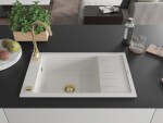 MEXEN/S MEXEN/S - Elias granitový drez 1 s odkvapkávačom 795 x 480 mm, biela, + zlatý sifón 6511791005-20-G