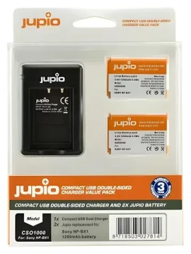 JUPIO Sada 2x batérie NP-BX1 + nabíjačka pre Sony / Nabíjacia sada / 1250 mAh (CSO1000)