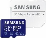 SAMSUNG PRO Plus Micro SDXC 512GB + SD adaptér / U3 / V30 / A2 / Čítanie: 160MBps / Zápis: 120MBps (MB-MD512KA/EU)