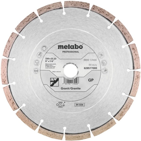 Metabo 628577000 diamantový rezný kotúč Priemer 230 mm Ø otvoru 22.23 mm 1 ks; 628577000