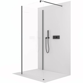 CERANO - Sprchová zástena Walk-in Onyx Corner Round Ľ/P - 8 mm - guľatá vzpera - čierna matná, transparentné sklo - 70x70x200 CER-8050BD7687