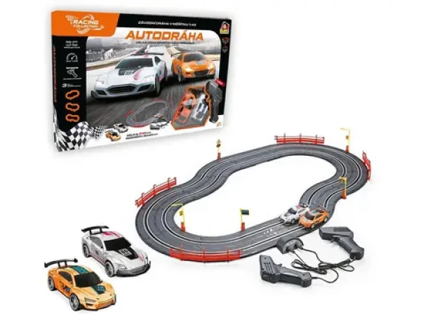 MaDe 14500 - Autodráha 240 cm, dve autá, USB, rozmer 90 x 65 cm