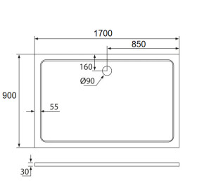 H K - THOR Sprchová vanička z liateho mramoru, obdĺžnik, 170x90x3 cm SE-THOR-17090