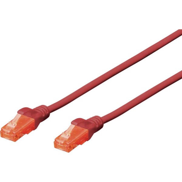 Digitus DK-1617-100/R RJ45 sieťové káble, prepojovacie káble CAT 6 U/UTP 10.00 m červená samozhášavý, bez halogénov, guľatý, krútené páry, netienený 1 ks; DK-1617-100/R
