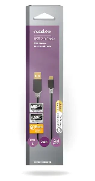 Nedis USB 2.0 kábel antracit / Kábel USB / USB-A - Micro-B / 480 Mbps / 2 m / pozlátené konektory (CCBW60500AT20)