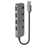 Lindy USB hub 4 porty šedá / USB hub / vypínače portov / USB 3.0 / 5 Gb/s / hliníkové telo (43309)