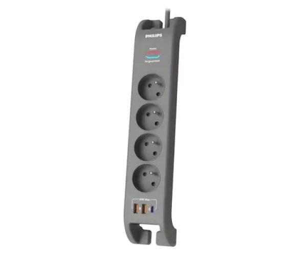 Philips SPN4140GA/60 sivá / Prepäťová ochrana / 4 zásuvky / 2m (Phil-SPN4140GA/60)