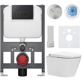 CERANO - Závesné WC s bidetom Basic/Cronus Premium - biela lesklá - WC tlačidlo Modulo/Čierna - závesné - nízky modul - predstenová inštalácia - 59,3x38,4 CER-8050BD86504