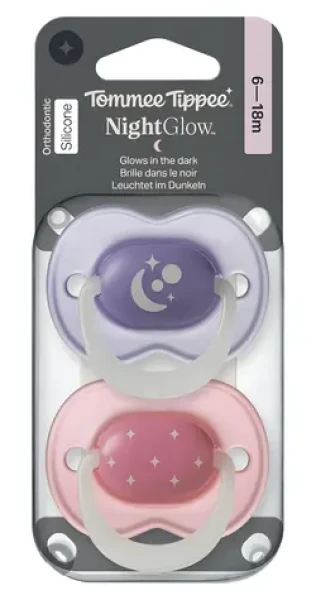 Tommee Tippee Cumlík Night dievčenské 6-18 m / silikónový / svieti v tme / 2 ks
