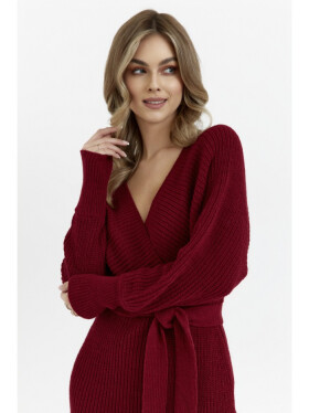 M810 Svetrové šaty s výstrihom do V - bordové EU UNI