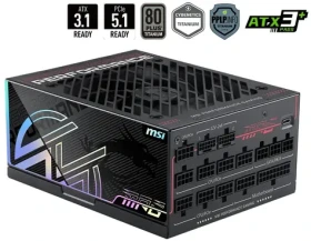 MSI MPG AI1600TS PCIE5 / Zdroj / ATX3.1 / 1600W / 80PLUS Titanium / Aktívne PFC / PCIe 5.0 / modulárne (MPG AI1600TS PCIE5)