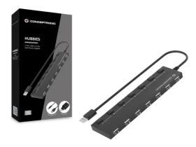 Conceptronic USB hub 7 portov čierny / USB hub / 7x USB-A 2.0 / Napájací adaptér (HUBBIES08BP)