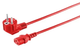 MicroConnect Sieťový napájací kábel Schuko 90° - C13 červená / Napájací kábel / 3 m / 250 V / 10 A (MC-SCHUANGC13300R)