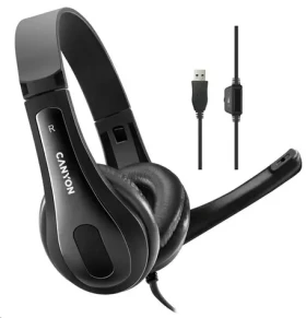 Canyon CNS-CHSU1B / ľahký PC headset / USB-A / kožené náušníky / čierna (CNS-CHSU1B)