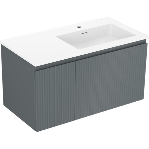 MEXEN/S - Rivel kúpeľňová skrinka 90 cm s umývadlom Otis pravá, 1S, 1D, reliéf, grafit mat/biela mat 91A23-09047-3-BBFF66-W18P01