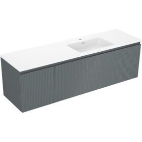 MEXEN/S - Rivel kúpeľňová skrinka 160 cm s umývadlom Otis pravá, 1S, 1D, reliéf, grafit/biela mat 91A23-16047-3-BBFF66-W18P01