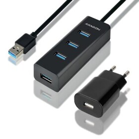 AXAGON HUE-S2BP USB 3.0 nabíjací húb amp; AC adaptér čierna / 4x USB 3.0 / 2A / 120 cm (HUE-S2BP)